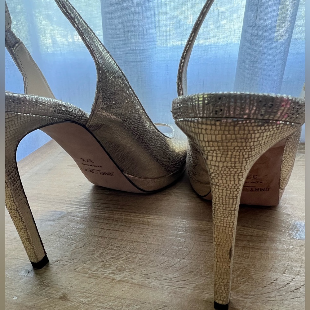 Jimmy Choo Nova Gold Peep Toe Slingback Heel in Women’s Size 37.5 New - Picture 10 of 10